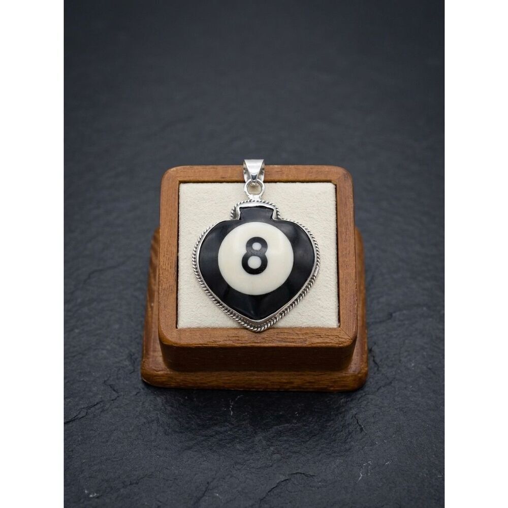 Artisan 925 Sterling Silver 8-Ball Spade Pendant Inlay Southwestern Heart Style